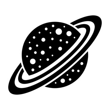 Retro style Saturn planet icon with rings on white background, vintage space symbol
