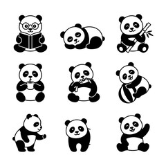 Cute panda bears in various poses and activities © Stockminto