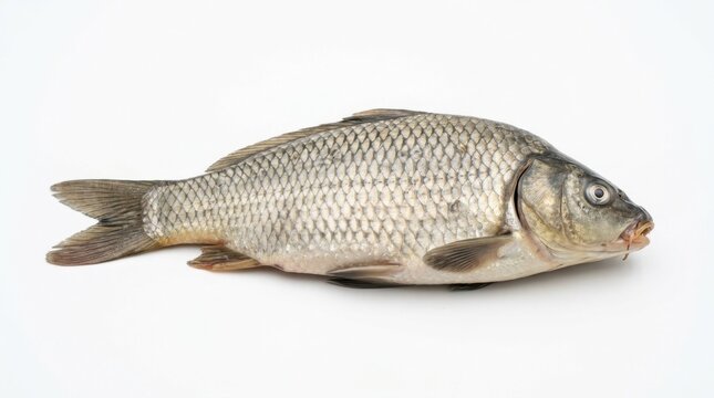 Whole raw common carp fish isolated on white background