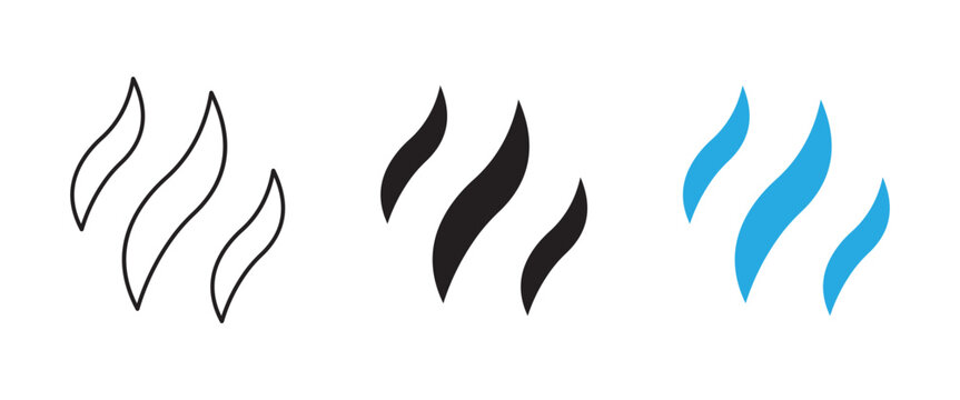 Flame Icon Collection, Fire Flame and Heat Symbols in Outline and Solid Black Designs, Energy, Hot Temperature and Burning Fire Illustration Isolated on White Background