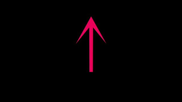 Minimalist white arrow pointing upwards on black background, simple directional animation pointer.
