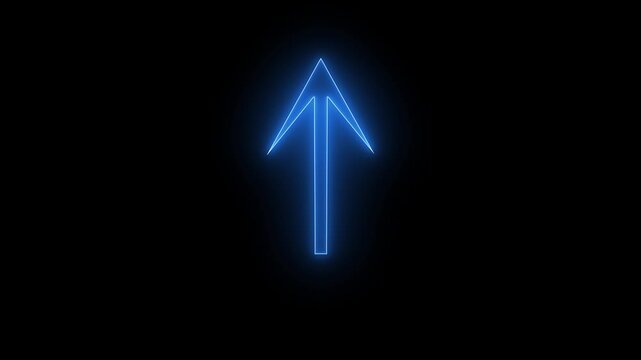 Arrow-shaped neon sign. Neon arrow symbol icon. Directional sign arrow points to the up, Abstract directional neon arrow icon animation ,neon arrow loading animation black  background 4k video.