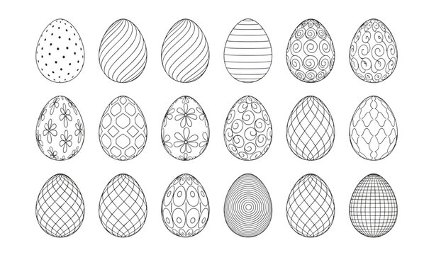 Collection of Easter egg vector templates with different hand drawn patterns and ornaments isolated on white.