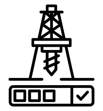 Oil drilling rig with inspection checklist line icon isolated on white background