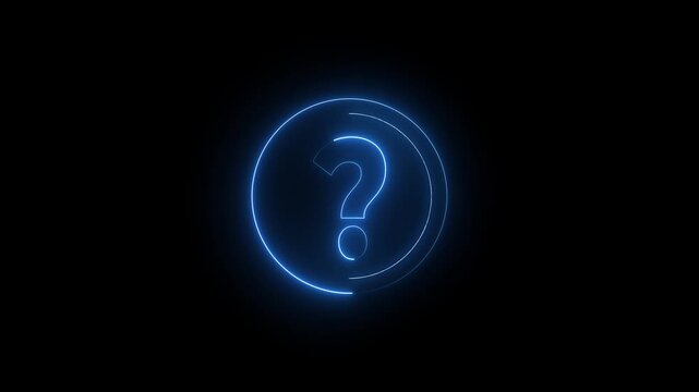 Glowing neon  color Question mark sign icon animation circle confusion mark quiz sign symbol problem sign on black background. motion graphics of concept. 4k video