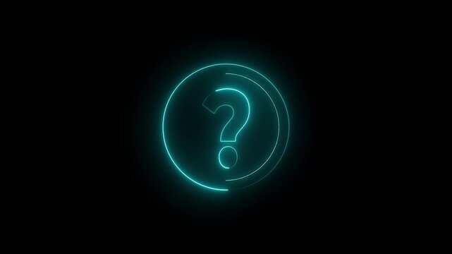 Glowing neon  color Question mark sign icon animation circle confusion mark quiz sign symbol problem sign on black background. motion graphics of concept. 4k video
