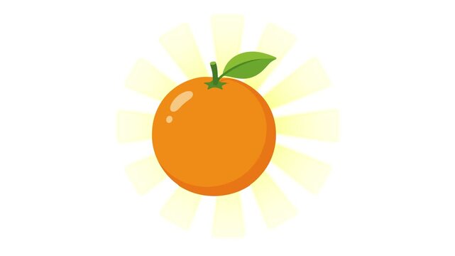 Orange fruit animated sparkling with sunburst light ray fresh food in 4k isolated on white background