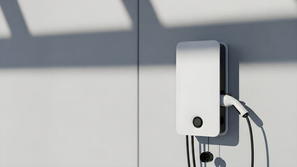 Naklejka premium Modern Electric Vehicle Charging Station Wall Box Device Installed for Sustainable Energy Solutions and Eco Friendly Automotive Refueling