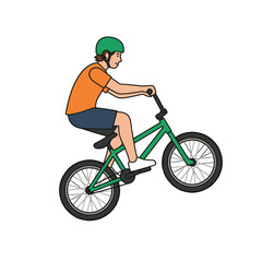 Fototapeta premium Professional Stunt Rider Performing a BMX Wheelie Trick on a Green Bike Illustration