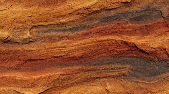 Close up view of natural sandstone rock layers with orange and brown colors.