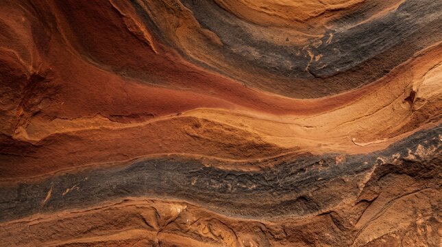 Abstract close up view of colorful sandstone rock layers in a desert canyon.