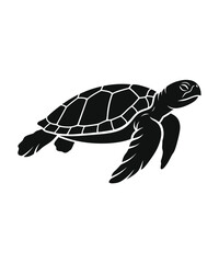 Fototapeta premium Black silhouette of a sea turtle swimming gracefully across a white background