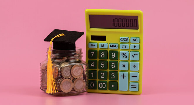 A conceptual image representing the cost of education, science funding, and financial literacy in Kazakhstan, featuring an academic cap and the Kazakh tenge currency.