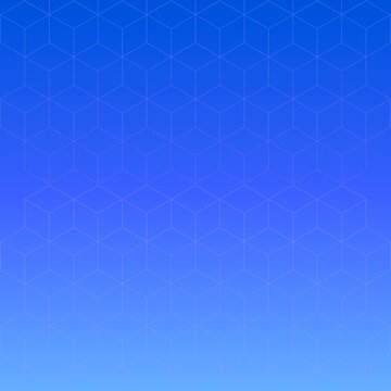 Abstract blue gradient background with 3d geometric cube pattern lines.