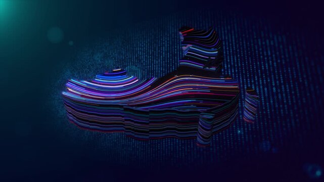 Futuristic China map reveal animation uses colorful flowing lines, luminous particles, dotted blue grid, dimensional extrusion, and atmospheric lighting for a modern digital background.