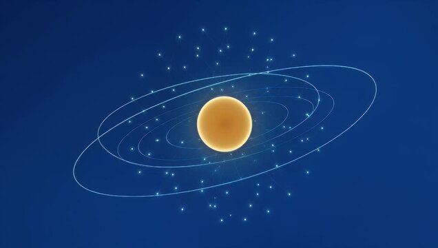 Abstract orange orb with revolving rings for logo reveal background