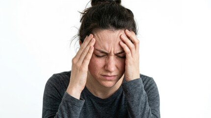 Fototapeta premium Young woman suffering from severe headache or migraine pain