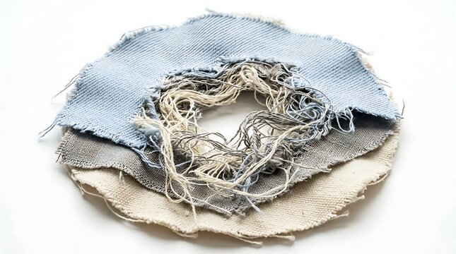 Frayed fabric scraps in shades of blue