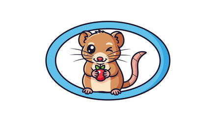 Obraz premium winking mouse holding strawberry, cute cartoon animal