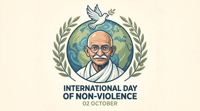 Peace and Non-Violence Symbol with Dove and Global Earth Illustration