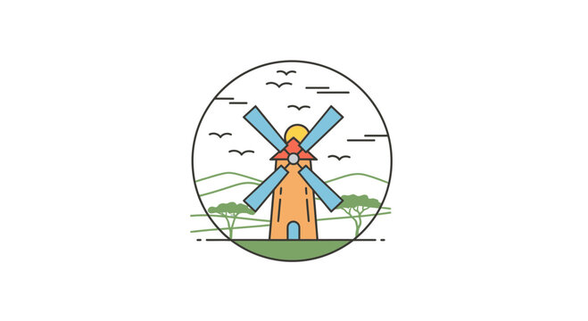 windmill in a circle, countryside landscape