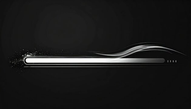 Sleek futuristic loading bar with dynamic light trails and particle effects on a dark background representing technology and data flow