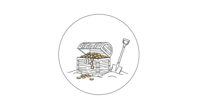 treasure chest with coins and shovel
