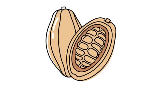 Cocoa Pod Icon, Hand-Drawn Style - Isolated on White Background