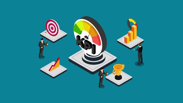 KPI Measurement and Business Performance Dashboard 3d animation cartoon