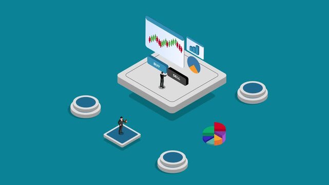 Stock Market Trading and Financial Analytics Concept 3d animation cartoon
