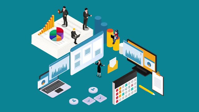 Business Document Analytics and Task Management Concept 3d animation cartoon