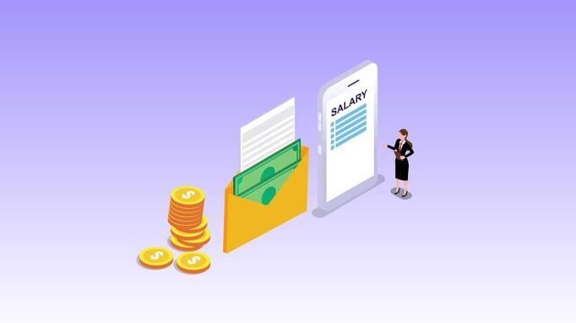 Mobile Salary Payment and Payroll Management 3d animation cartoon