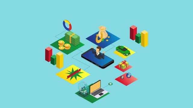 Online Lottery and Mobile Gambling Jackpot Concept 3d animation cartoon