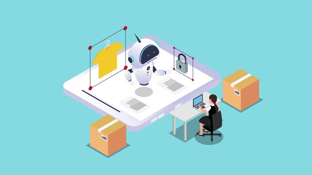 AI Assistant for Secure E-Commerce and Online Shopping Concept 3d animation cartoon