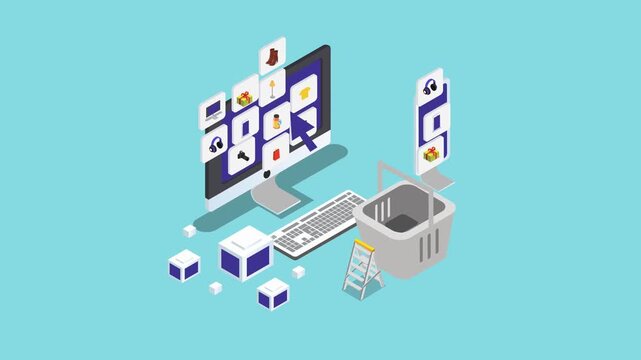 E-Commerce Product Catalog and Online Store Shopping Concept 3d animation cartoon