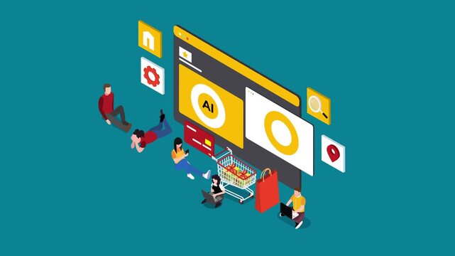 AI Powered E-Commerce Online Shopping Concept 3d animation cartoon