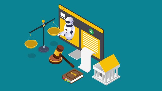 AI Legal Technology and Online Justice System Concept 3d animation cartoon