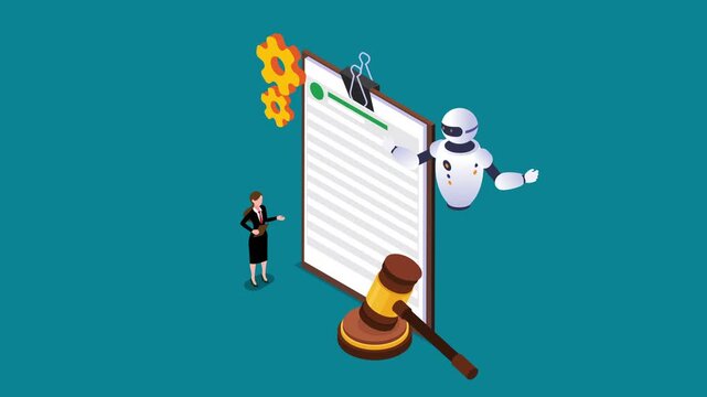 AI Legal Technology and Automated Law Compliance Concept 3d animation cartoon