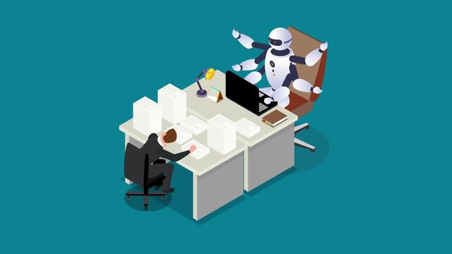 AI Multitasking vs Human Overwork 3d animation cartoon