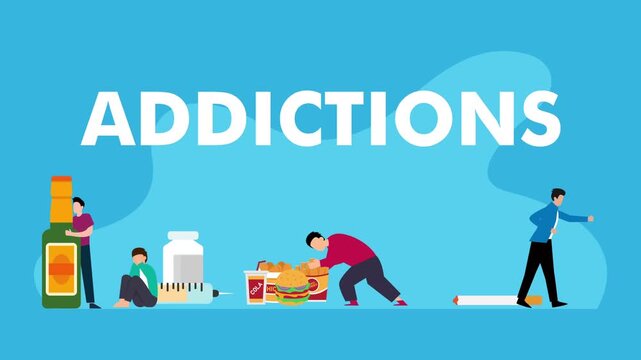 Types of Unhealthy Addictions Concept cartoon animation