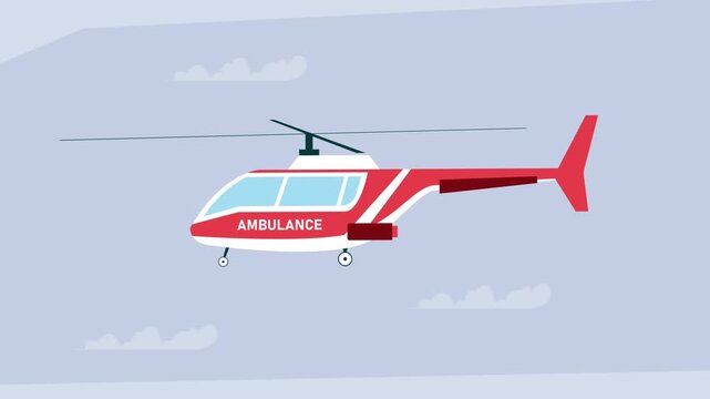 Medical Ambulance Helicopter Flying in the Sky Emergency Transport cartoon animation
