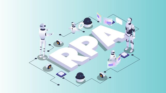 Robotic Process Automation RPA Isometric Concept 3d animation cartoon