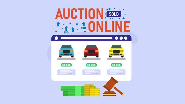 Online Car Auction Website Interface cartoon animation