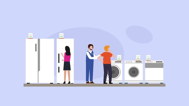 Customers Shopping in Home Appliance Store cartoon animation