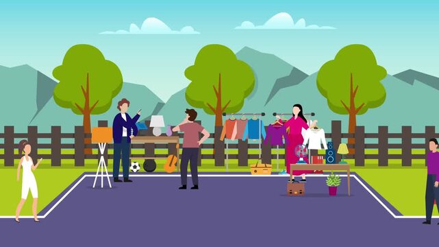 Outdoor Flea Market and Garage Sale cartoon animation