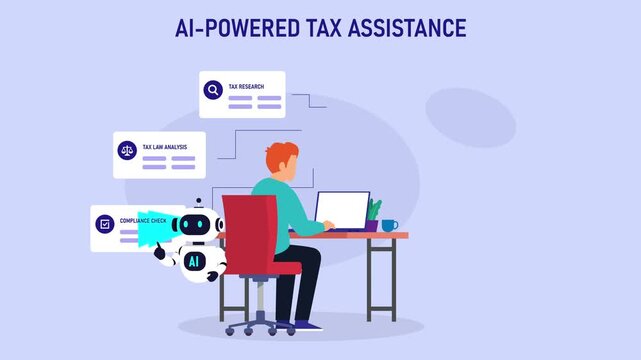 AI Powered Tax Assistance Vector Illustration of Robot Helping Man with Financial Services and Compliance cartoon animation