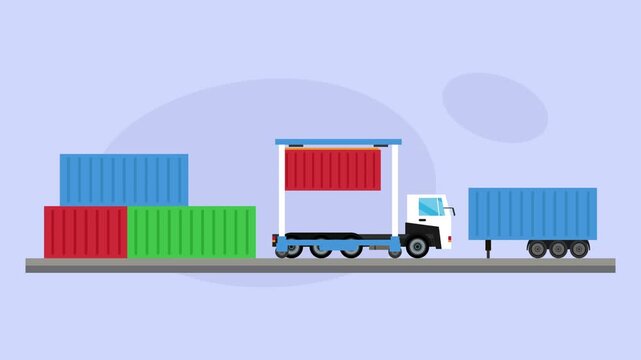 Cargo Container Truck Loading at Port Freight Terminal cartoon animation