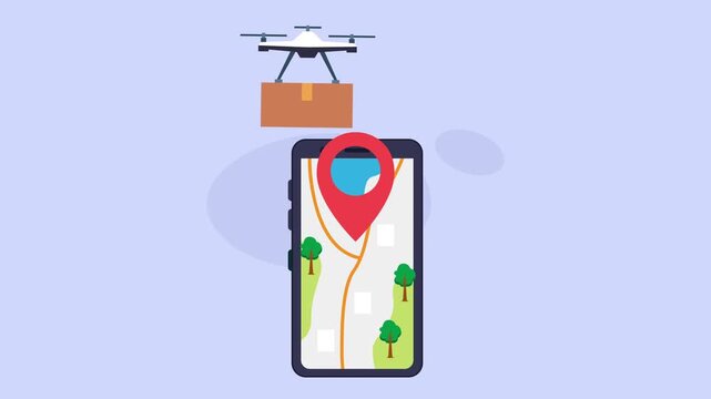 Drone Delivery Service and Smartphone GPS Map Location cartoon animation