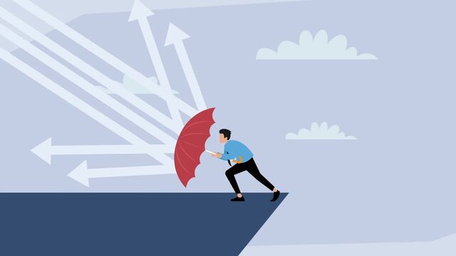 Businessman Using Umbrella to Deflect Arrows Concept cartoon animation