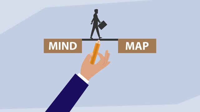 Businessman Walking Across Mind Map Bridge cartoon animation